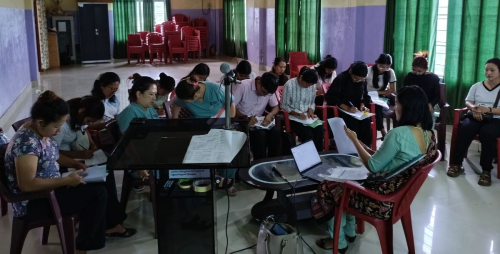 Health providers with Dr Yingngam Wangnaolim during the training at the conference hall of District Hospital, Mon on August 20.